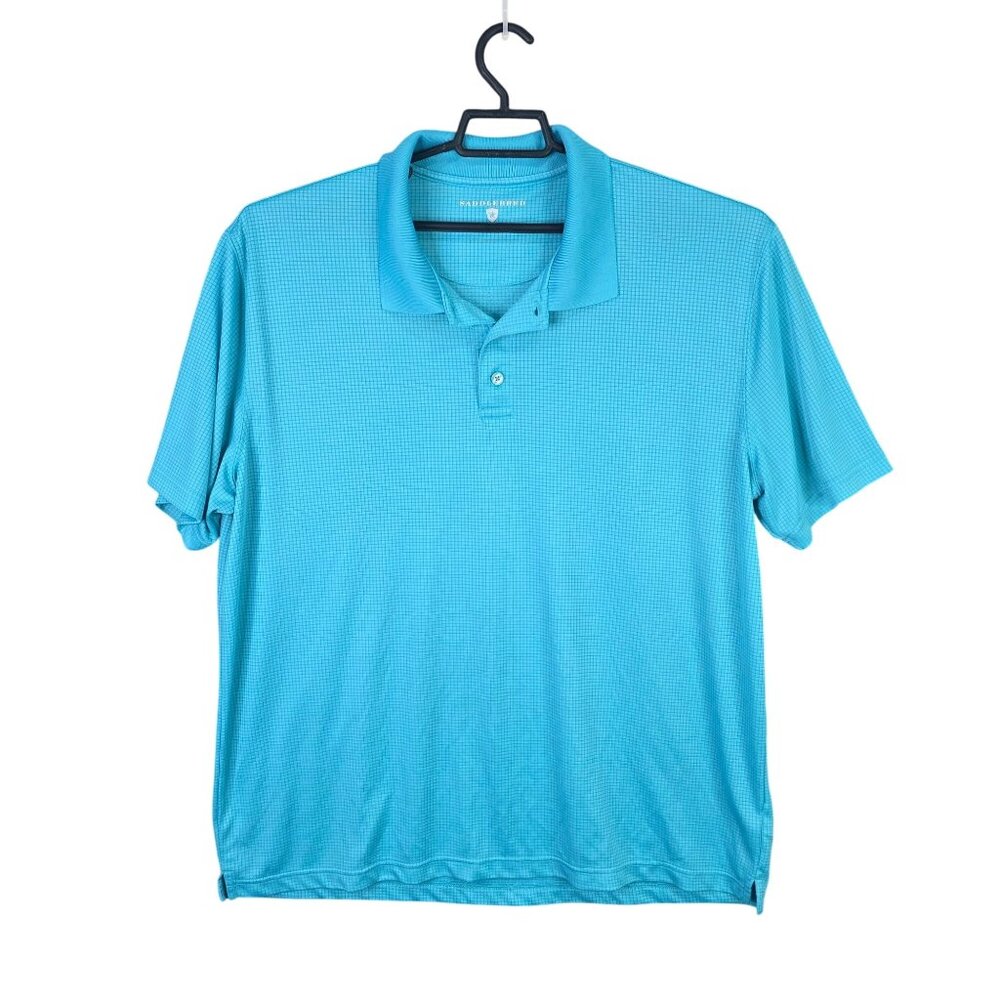 Mens Saddlebred Blue Checked Golf Polo Shirt Short Sleeve Polyester Size XLT